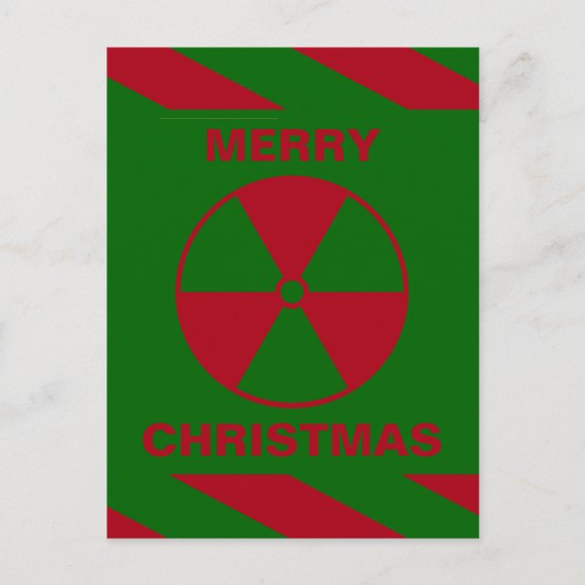 Radioactive Nuclear Merry Christmas Green and Red Holiday Postcard (Front)