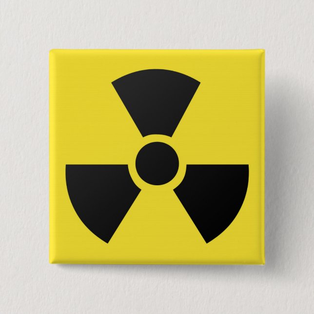 Radioactive radiation nuclear atomic symbol 2 inch square button (Front)