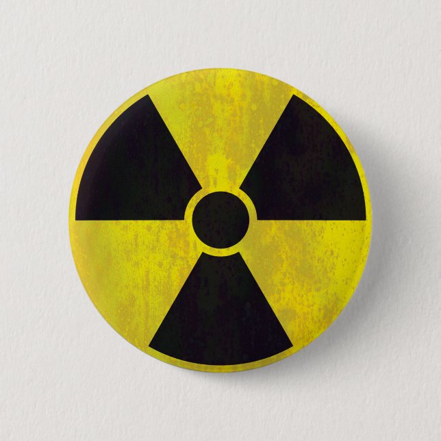 Radioactive Warning Sign | Cool Grunge 2 Inch Round Button (Front)