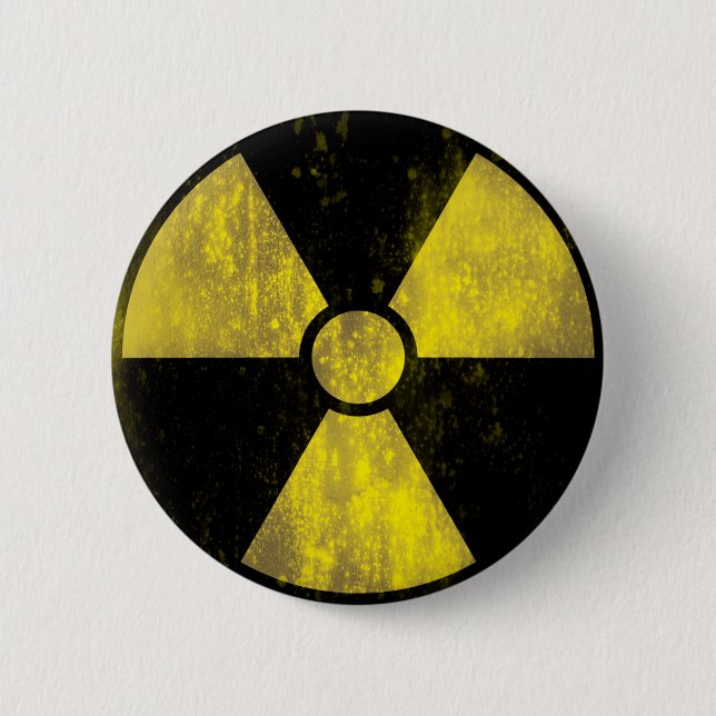 Radioactive Warning Sign | Cool Grunge 2 Inch Round Button (Front)