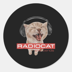 Radiocat The Bends Funny Music Cat Meme Cat Mom Ca Classic Round Sticker