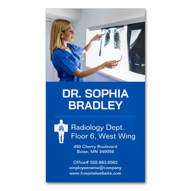 Radiologist Examining Patient X-ray Magnetic Business Card (Front Vertical)