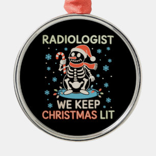 Radiologist We Keep Christmas List Snowman Skull Metal Ornament