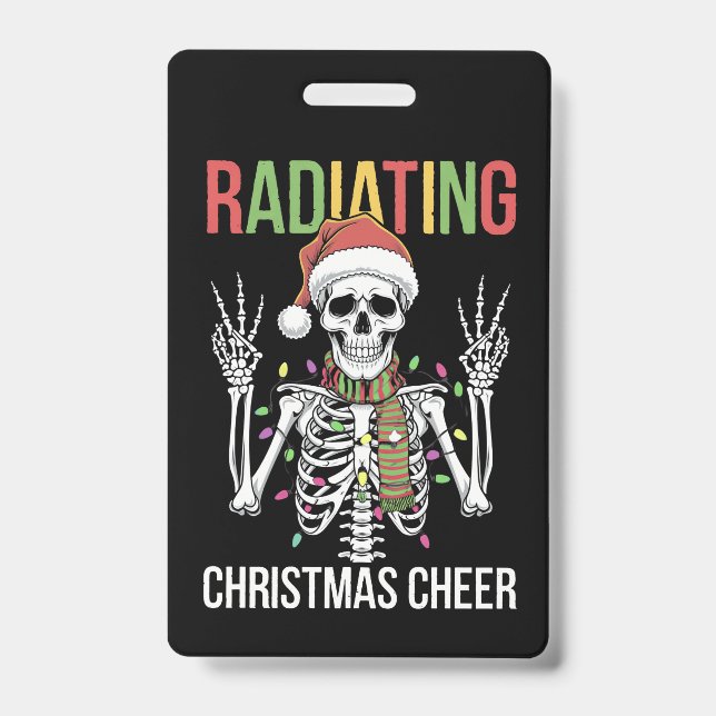 Radiology Christmas Santa Skeleton Xray Technician Badge (Front)