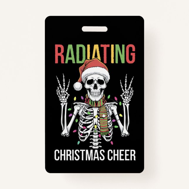 Radiology Christmas Santa Skeleton Xray Technician Badge (Front)