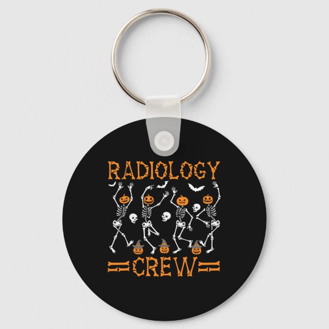 Radiology Crew Dancing Skeleton Pumpkin Funny Hall Keychain (Front)