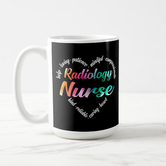 Radiology Nurse Heart Word Cloud Watercolor Coffee Mug (Left)
