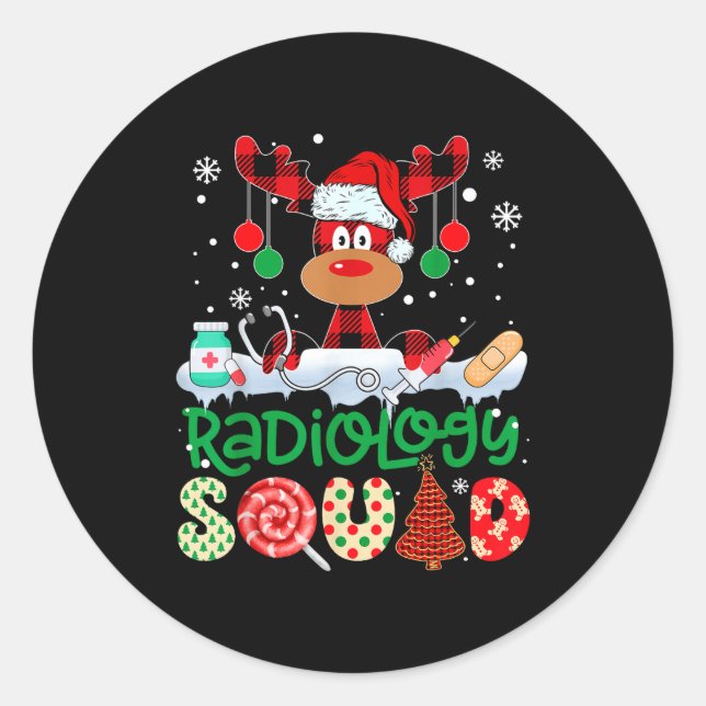 Radiology Squad Nurse Reindeer Buffalo Red Plaid C Classic Round Sticker (Front)