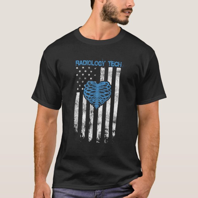 RADIOLOGY TECH American Flag Ribs Heart Design  T-Shirt (Front)