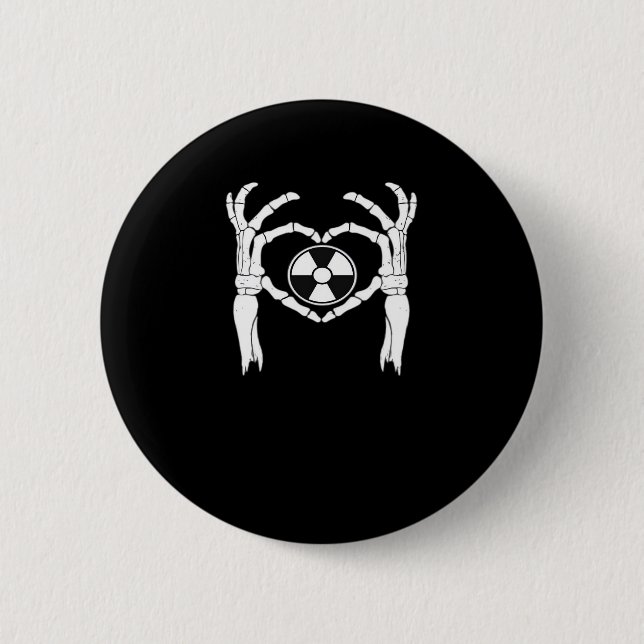 Radiology X-Ray Tech Heart Shaped Skeleton Hands D 2 Inch Round Button (Front)