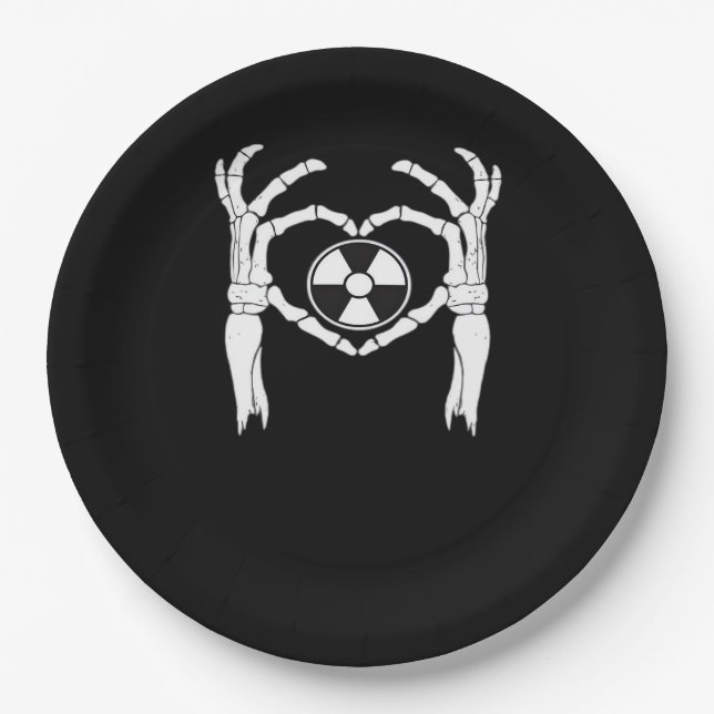 Radiology X-Ray Tech Heart Shaped Skeleton Hands D Paper Plate (Front)