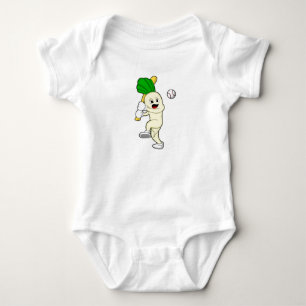 Radish at Baseball with Baseball bat Baby Bodysuit
