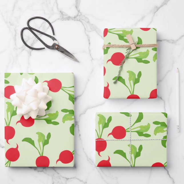Radish Red Green Pattern Wrapping Paper Sheet (Front)