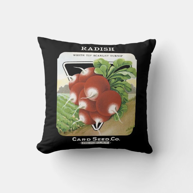 Radish Seed Packet Label Throw Pillow (Front)