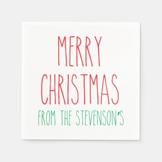 RAE DUNN Inspired Merry Christmas personalized Napkin (Front)