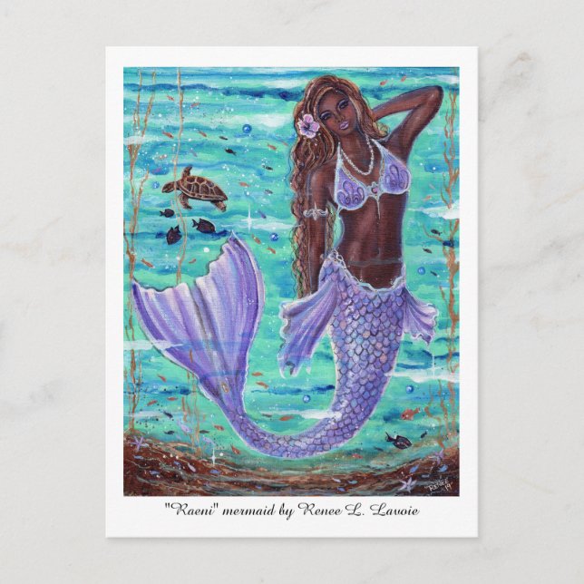 Raeni Mermaid with sea turtle by Renee Lavoie Holiday Postcard (Front)