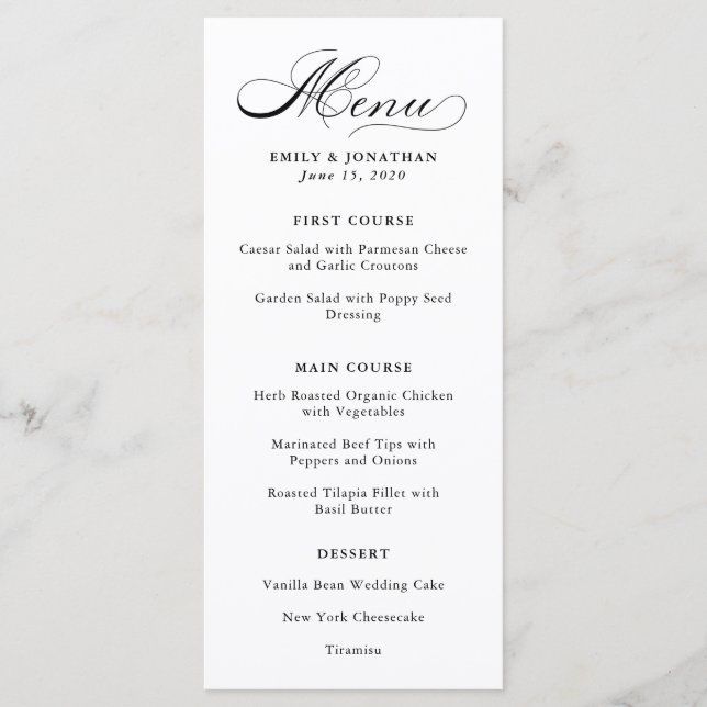 Raffiné | Menu Calligraphie noir et blanc (Devant)