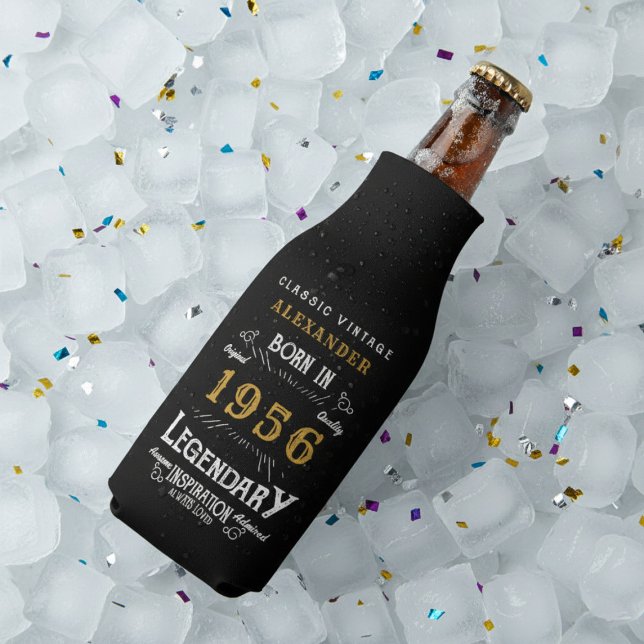 Rafraichisseur De Bouteilles 70th Birthday 1956 Name Legend Chic Black Gold (Born 1956 bottle cooler on ice.)