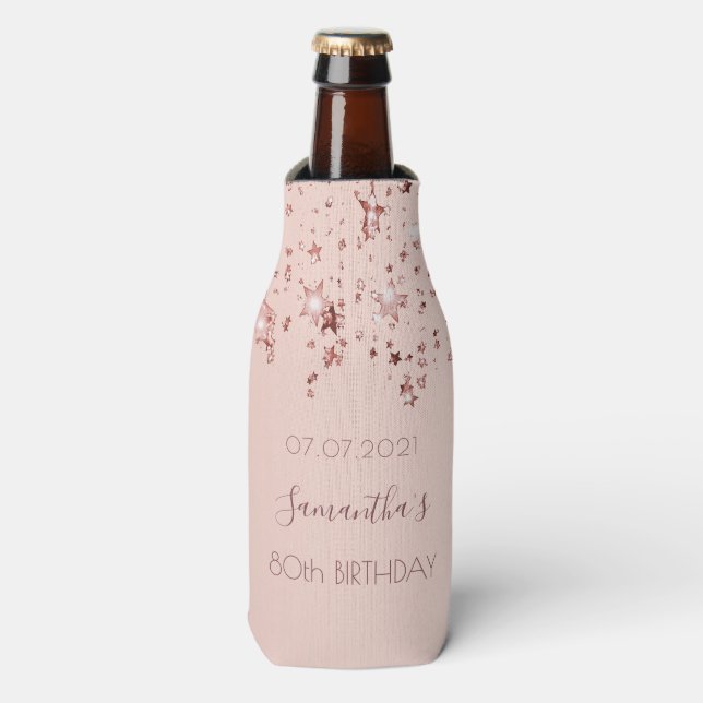Rafraichisseur De Bouteilles 80e anniversaire rose or étoile nom (Bottle Devant)
