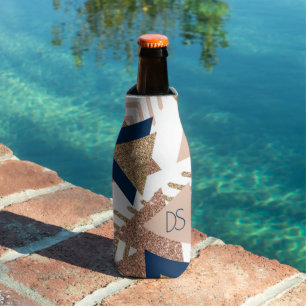 Rafraichisseur De Bouteilles 80s Abstrait tendance Monogramme d'or marine et