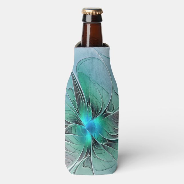 Rafraichisseur De Bouteilles Abstrait De Bleu, Art Fractal Moderne (Bottle Devant)