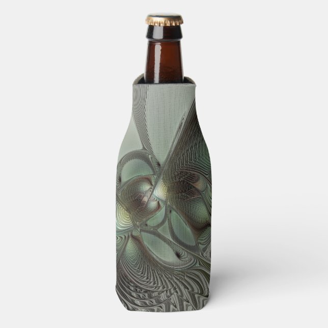 Rafraichisseur De Bouteilles Abstrait Olive Sage Green Grey Fractal Art Imagina (Bottle Devant)
