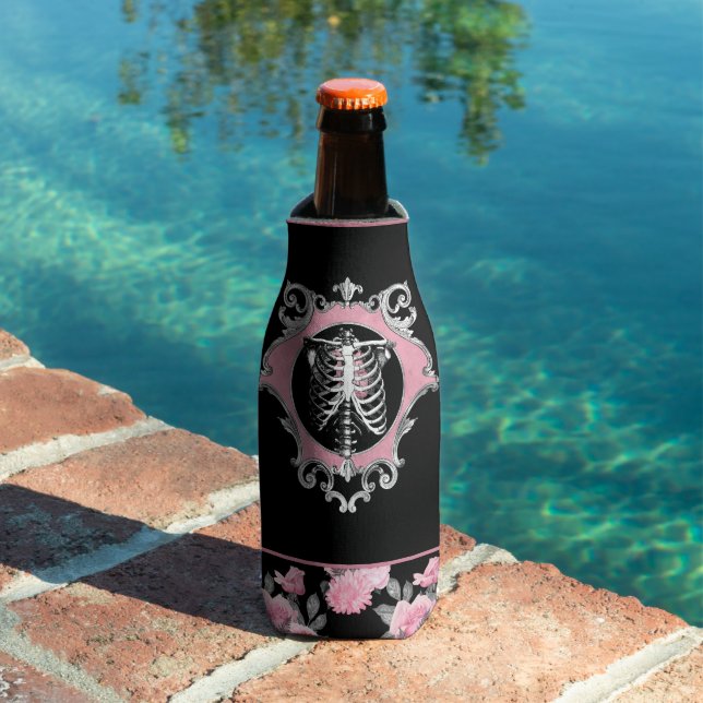 Rafraichisseur De Bouteilles Amour gothique | Squelette rose et noir Coeur flor (Piscine in situ)