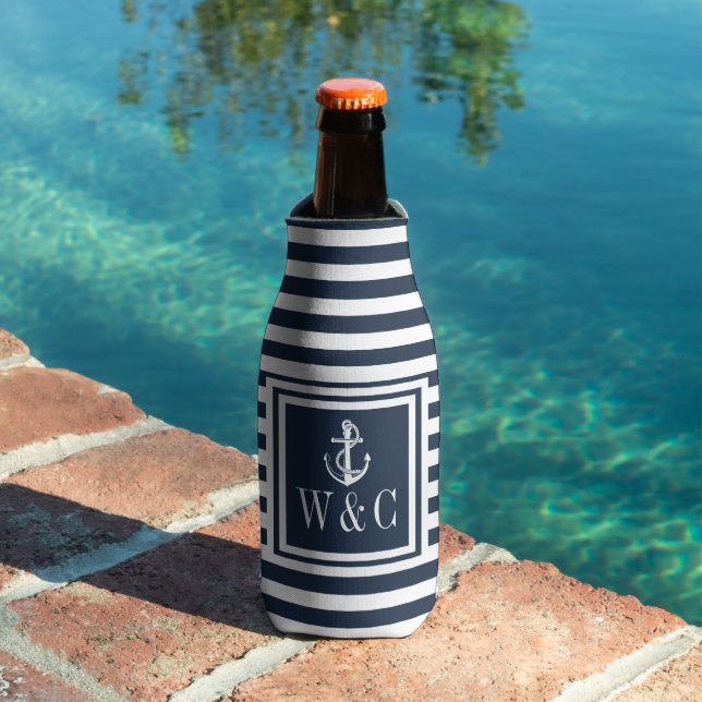Rafraichisseur De Bouteilles Ancre marine Bleue Bleue Monogramme (Piscine in situ)