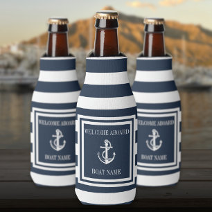 Rafraichisseur De Bouteilles Ancre Naútica Nom de Bateau Navy Bleu Rayé