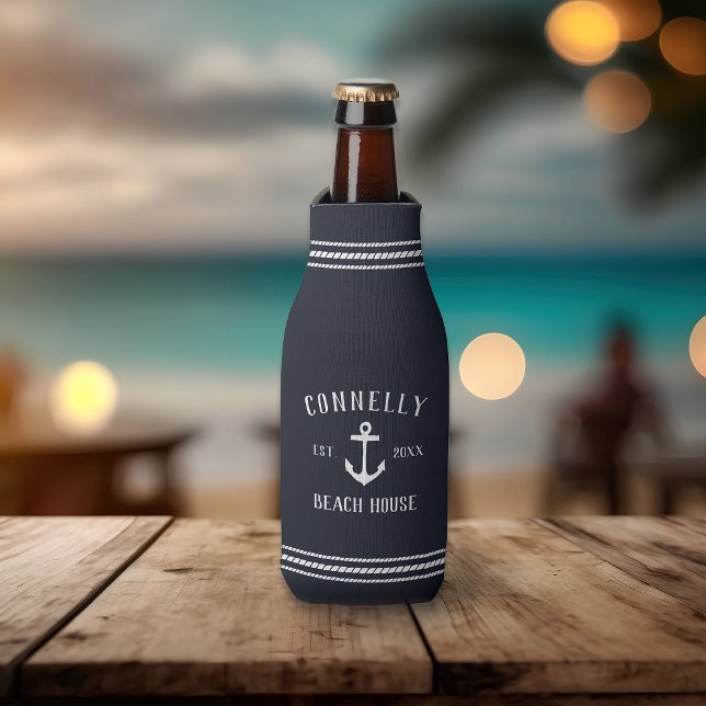 Rafraichisseur De Bouteilles Ancre Rustique bleu marine Maison de plage personn (Créateur téléchargé)