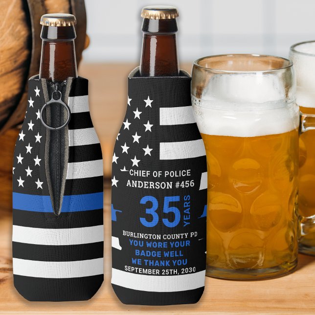 Rafraichisseur De Bouteilles Années De Retraite De La Police Mince Ligne Bleue (Créateur téléchargé)