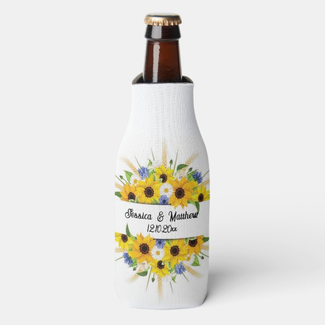 Rafraichisseur De Bouteilles Aquarelle jaune tournesol floral nature Mariages (Bottle Devant)
