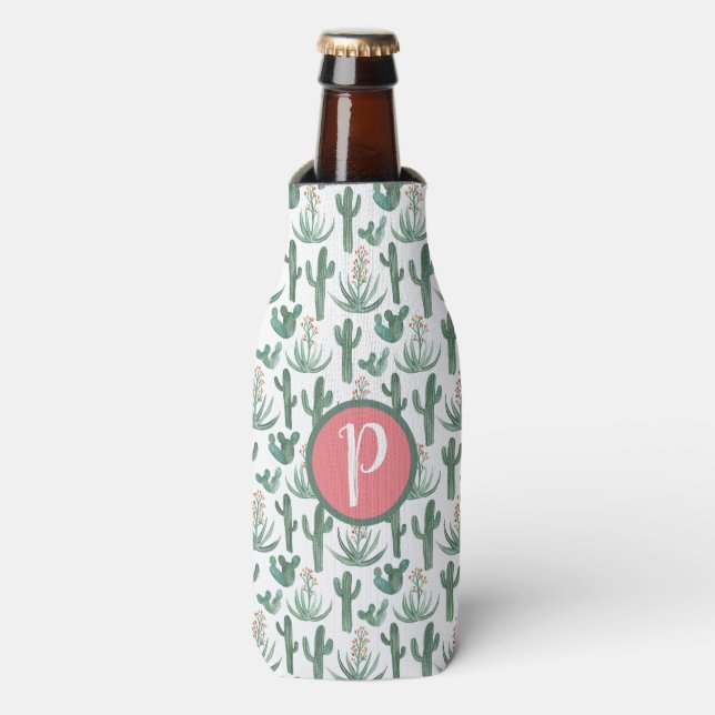 Rafraichisseur De Bouteilles Aquarelle Motif Cactus du désert Initiales personn (Bottle Devant)