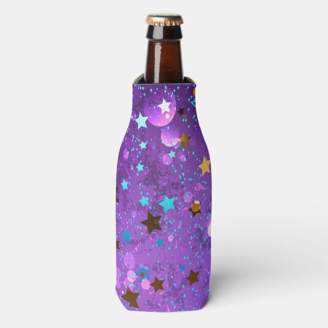 Rafraichisseur De Bouteilles Arrière - plan de feuille violet avec étoiles (Bottle Devant)