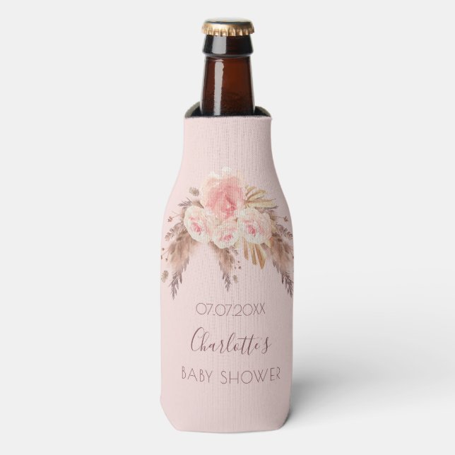 Rafraichisseur De Bouteilles Baby shower pampas herbe blush rose nom fleuri (Bottle Devant)