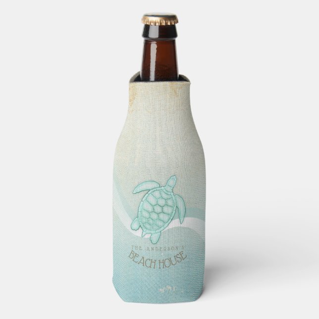 Rafraichisseur De Bouteilles Beach House Tortue nautique Aqua Blue ID623 (Bottle Devant)
