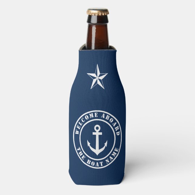 Rafraichisseur De Bouteilles Bienvenue à bord du bateau personnalisé nom ancre  (Bottle Devant)