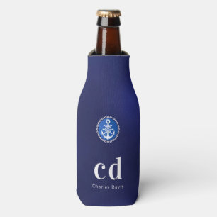Rafraichisseur De Bouteilles Blanc bleu marine monogramme initiales nom