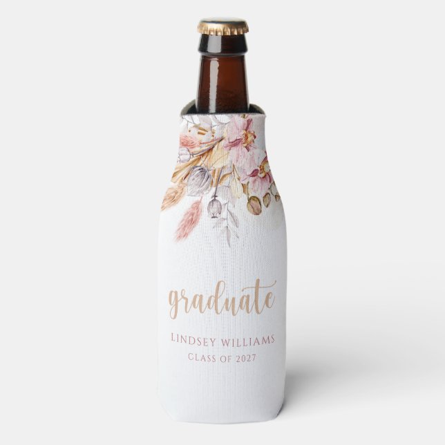 Rafraichisseur De Bouteilles Bohème Floral Dusty Pampas Rose Graduation (Bottle Devant)