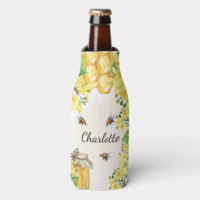 Rafraichisseur De Bouteilles Bumble abeilles miel fleurons jaunes monogramme (Bottle Devant)