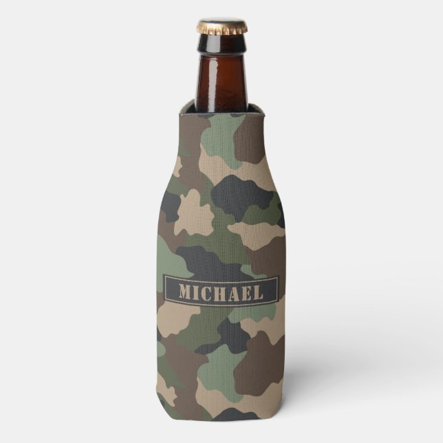Rafraichisseur De Bouteilles Camouflage Bois Camo Kaki Tan Noir Monogramme (Bottle Devant)