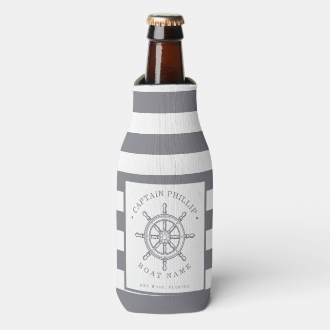 Rafraichisseur De Bouteilles Capitaine de bateau Customisé gris ardoise (Bottle Devant)