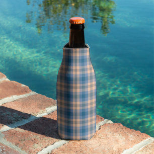 Rafraichisseur De Bouteilles Carreaux Vichy Beige Bleu Gris Et Pêche