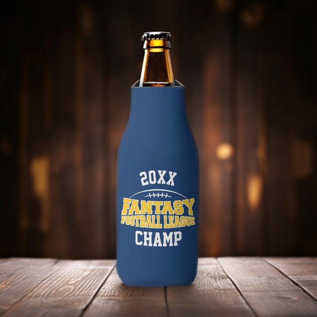 Rafraichisseur De Bouteilles Champion de football Imaginaire - Bleu et Jaune (Fantasy Football Can Cooler - Add your name to this sporty personalized bottle cooler.)