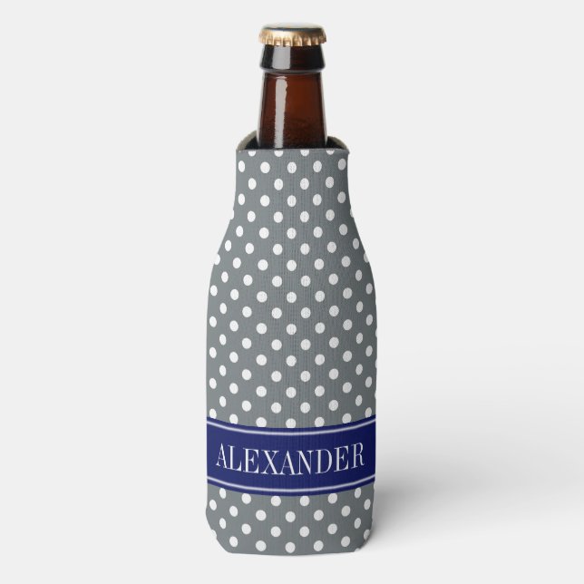 Rafraichisseur De Bouteilles Charcoal Grey White Pois Nom de la marine Monogram (Bottle Devant)