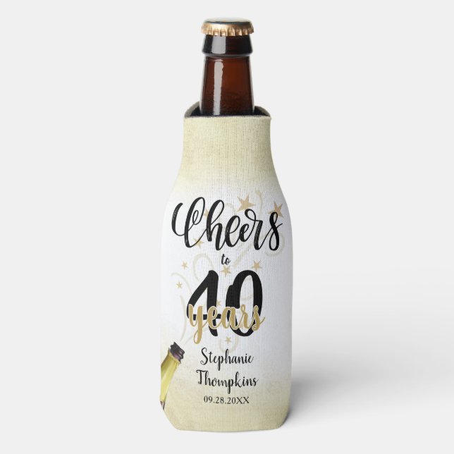 Rafraichisseur De Bouteilles CHERS D'Anniversaire À # ANNÉES Black Gold Script (Bottle Devant)