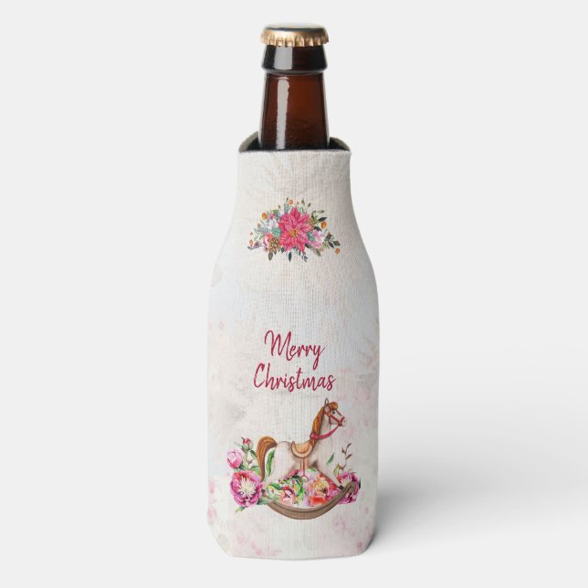 Rafraichisseur De Bouteilles Cheval rocheux victorien et Poinsettia Noël (Bottle Devant)