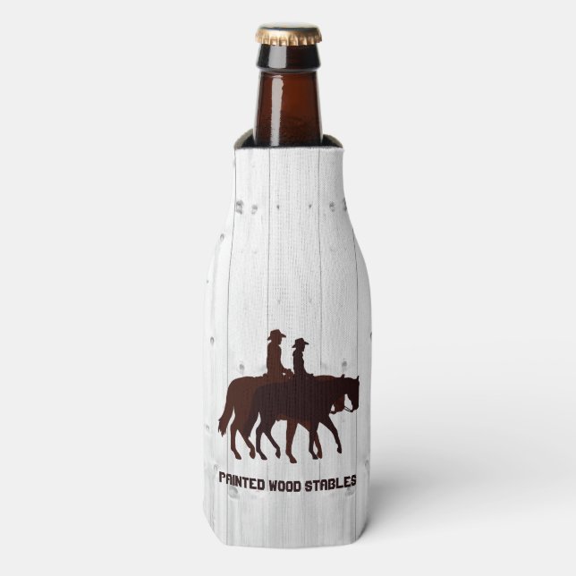 Rafraichisseur De Bouteilles Cheval Stables Western Horseback Bois Patiné (Bottle Devant)