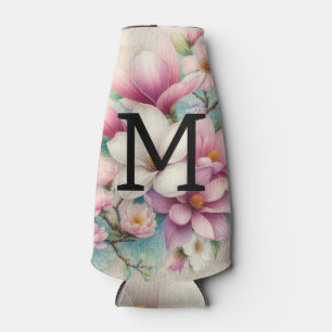 Rafraichisseur De Bouteilles Dentelle monogramme fleurs de magnolias rose viole