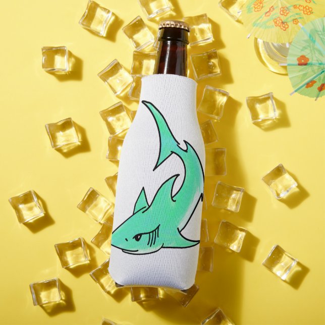 Rafraichisseur De Bouteilles dessin souriant requin menthe bleu vert océan anim (Été in situ)